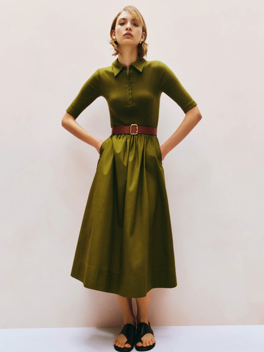 ME + EM Mixed Media Shirt Collar Dress